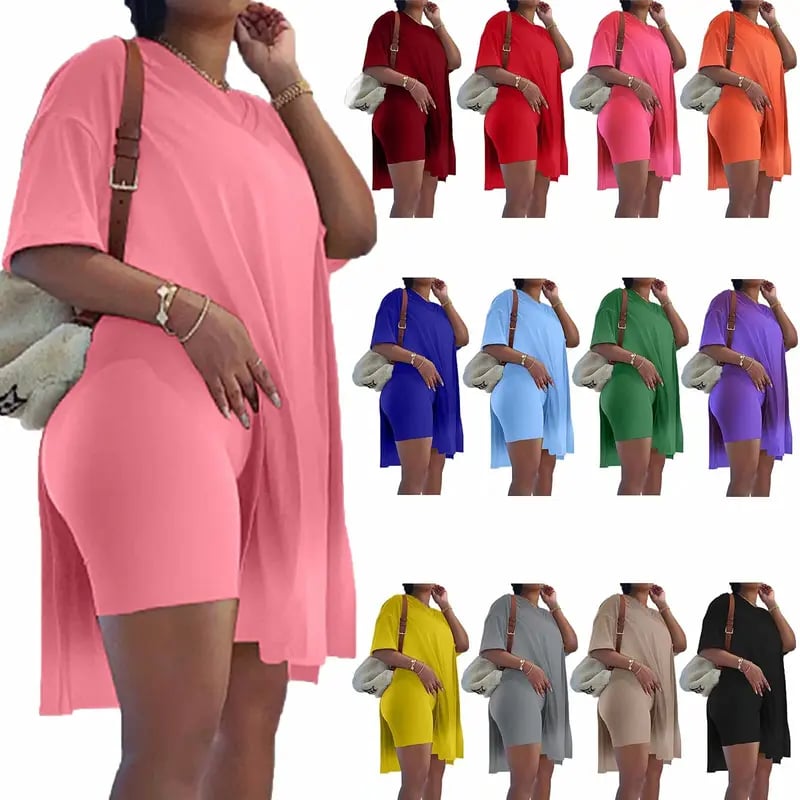 Női plus size kétrészes szettek, rövid ujjú tunikák, felsők és skinny motoros rövidnadrágo
