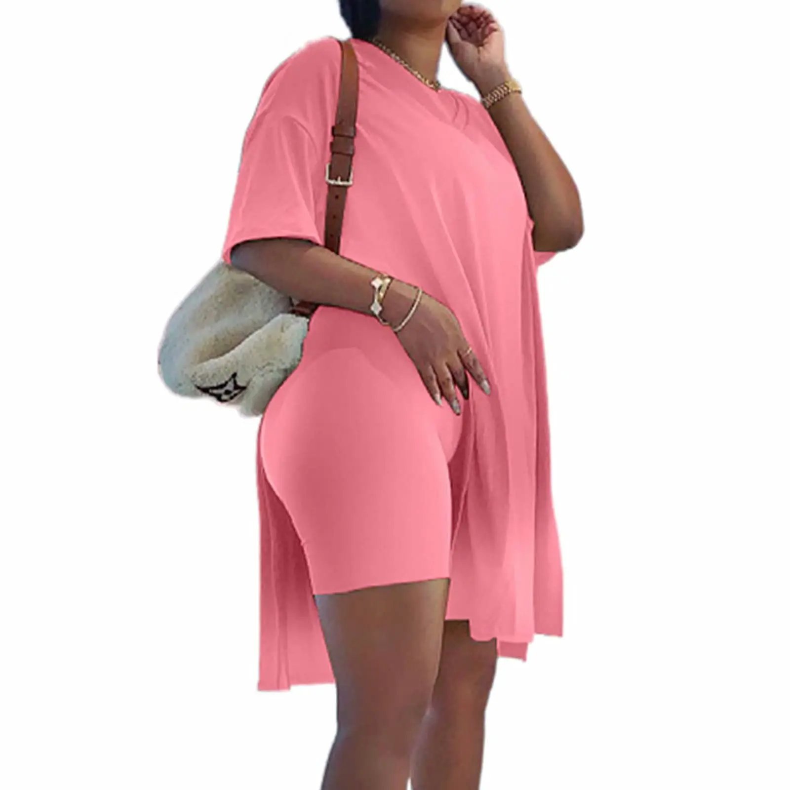 Női plus size kétrészes szettek, rövid ujjú tunikák, felsők és skinny motoros rövidnadrágo