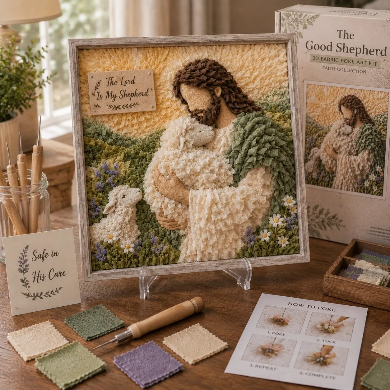 The Good Shepherd finished fabric poke artwork
