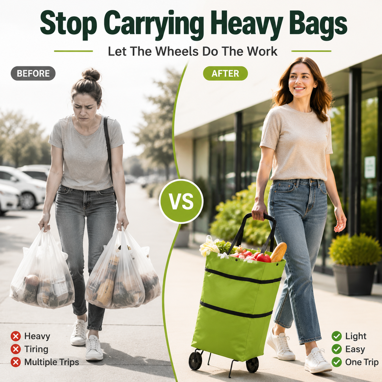 Heavy grocery bags causing hand and shoulder strain