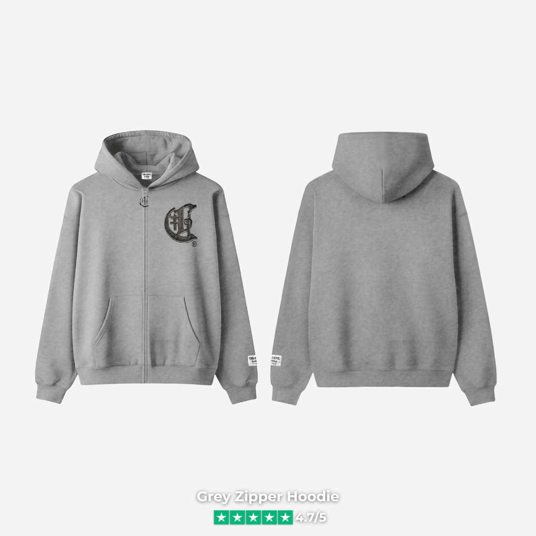 Grey Zipper Hoodie front and back view
