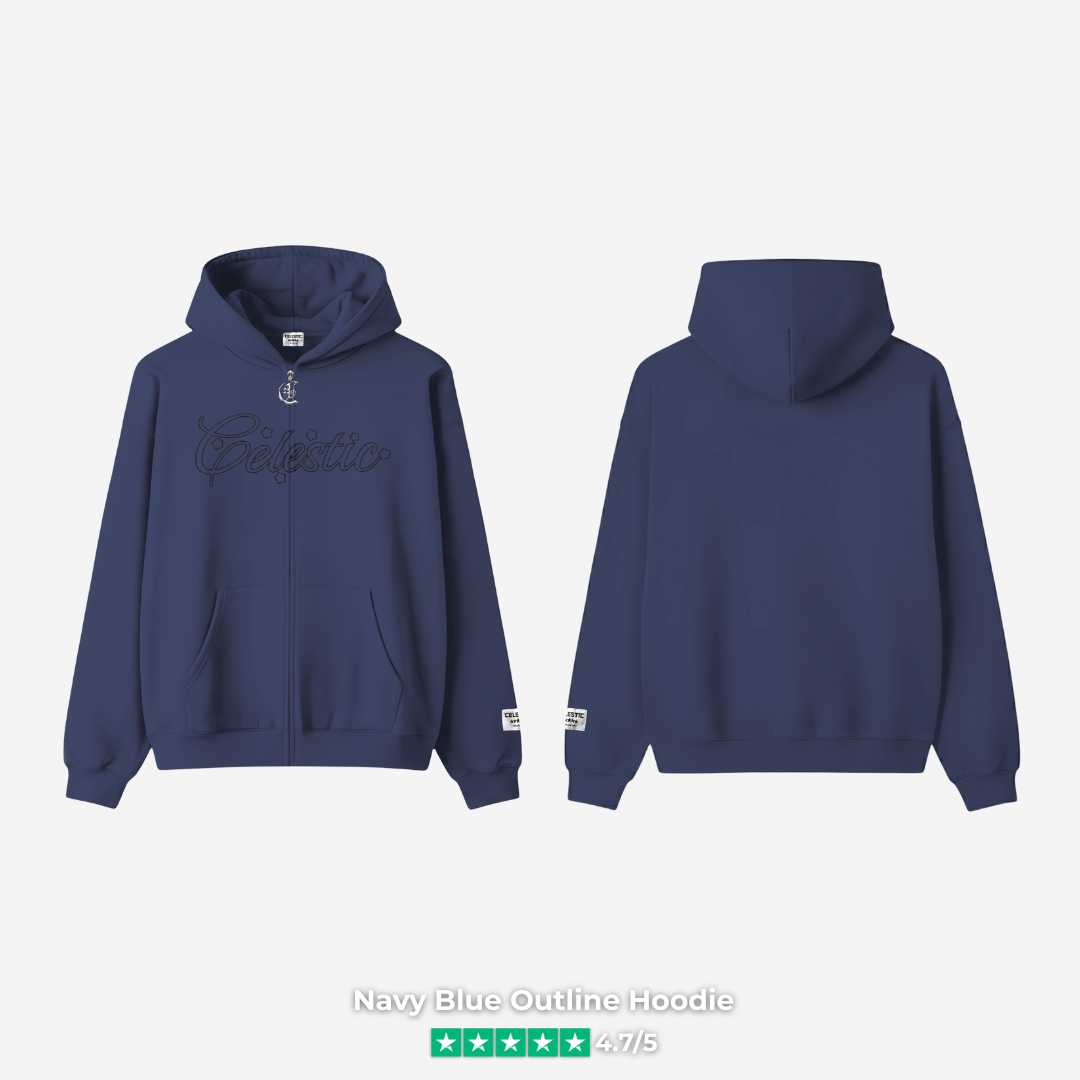 Navy Blue Outline Hoodie front and back view