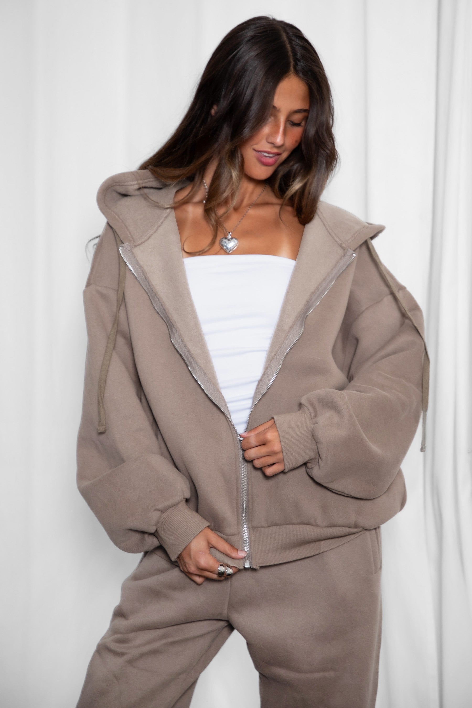  Plush Fleece Oversized Zip Up Hoodie