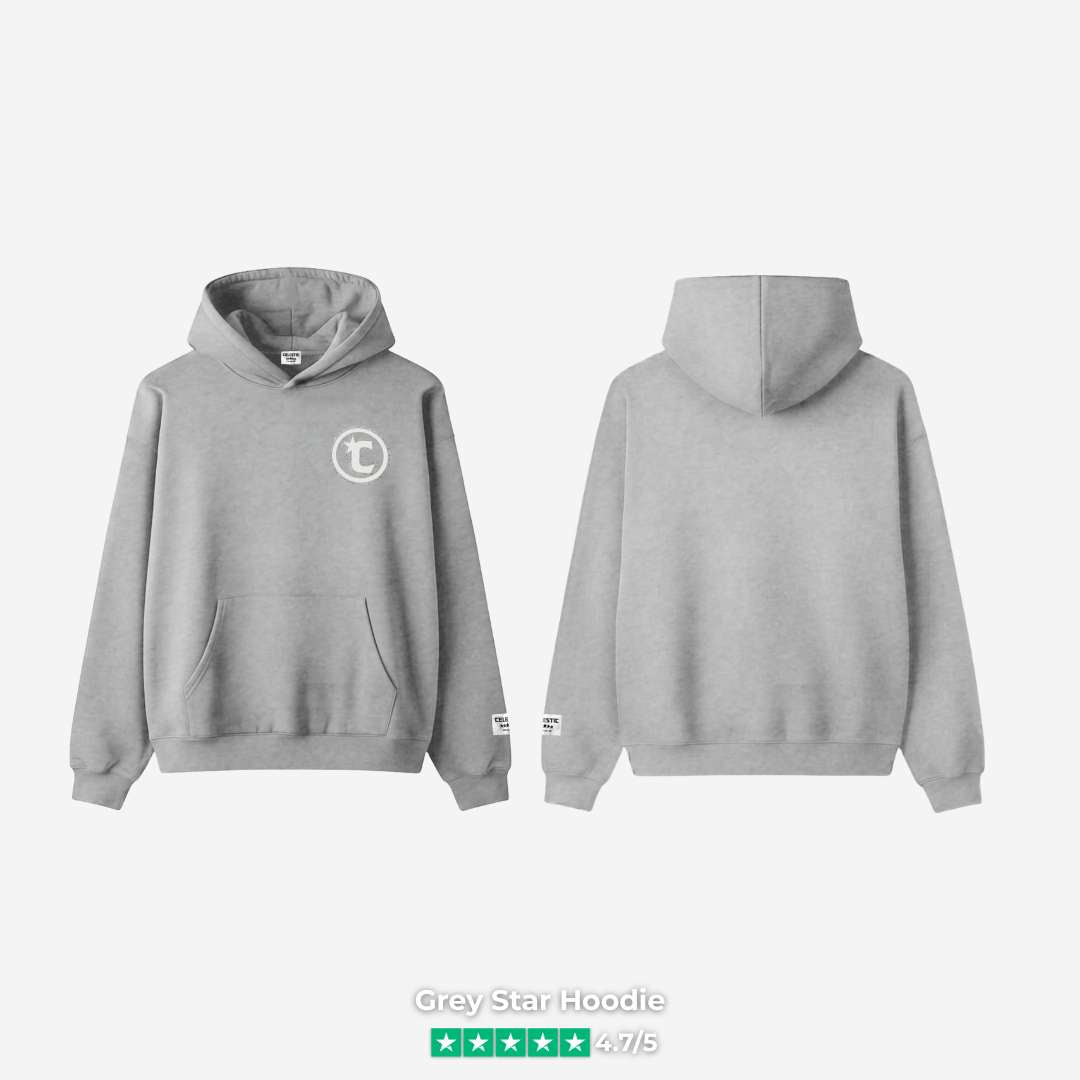 Grey Star Hoodie front and back view