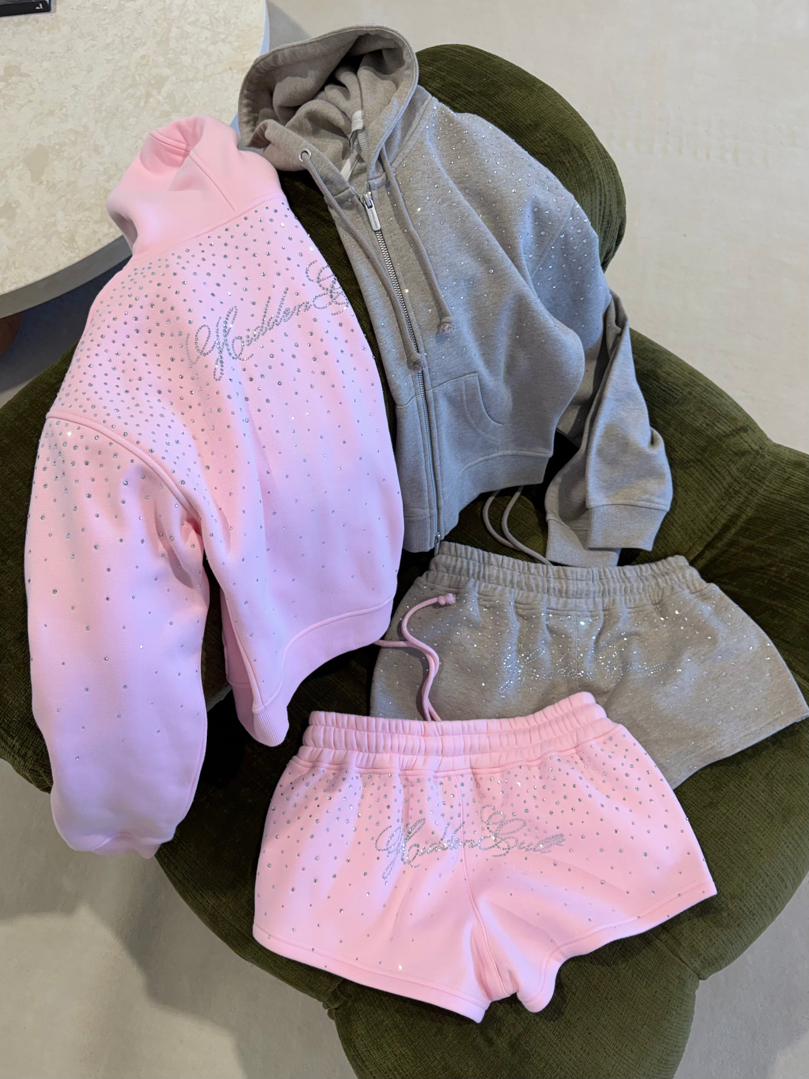 Perfect Pink Rhinestone Zip Hoodie