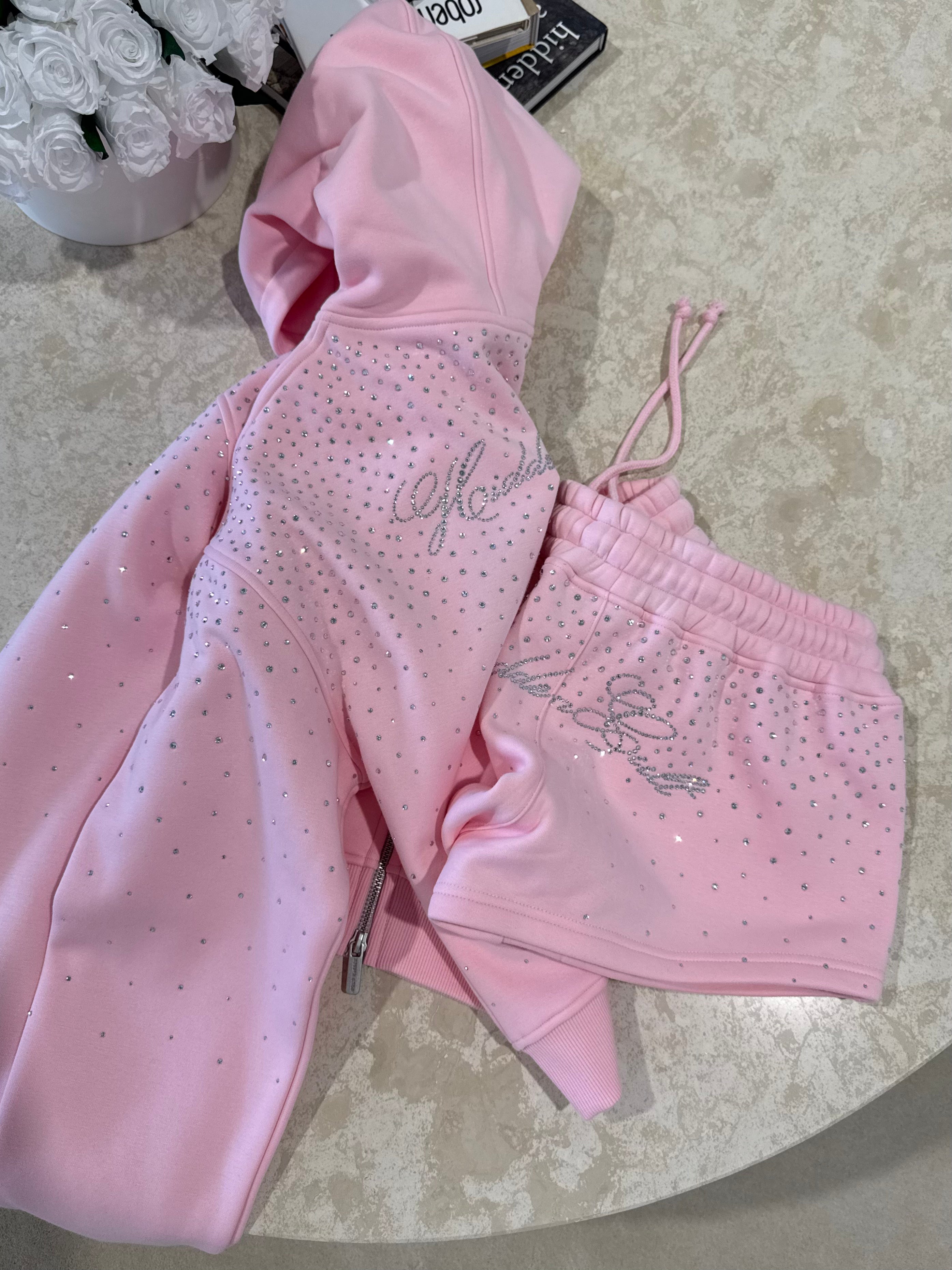 Perfect Pink Rhinestone Zip Hoodie