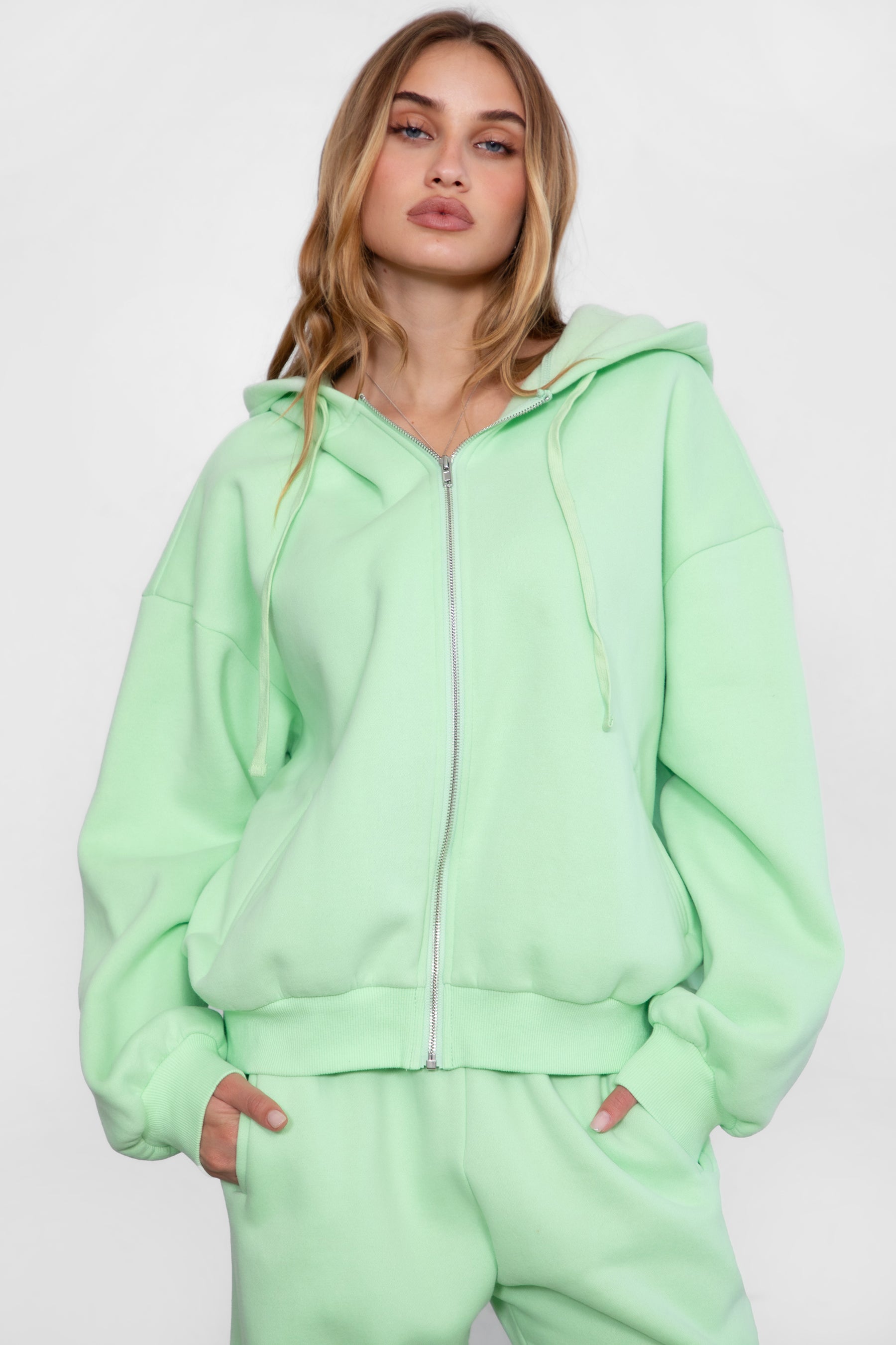  Plush Fleece Oversized Zip Up Hoodie