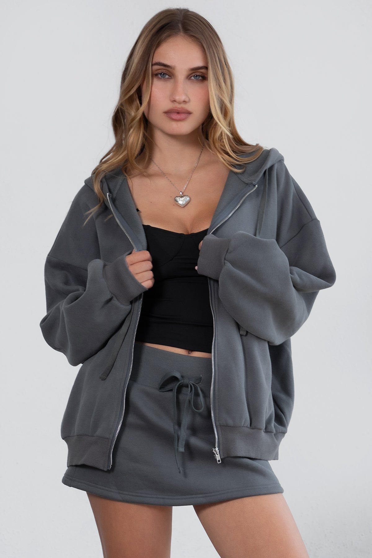  Plush Fleece Oversized Zip Up Hoodie