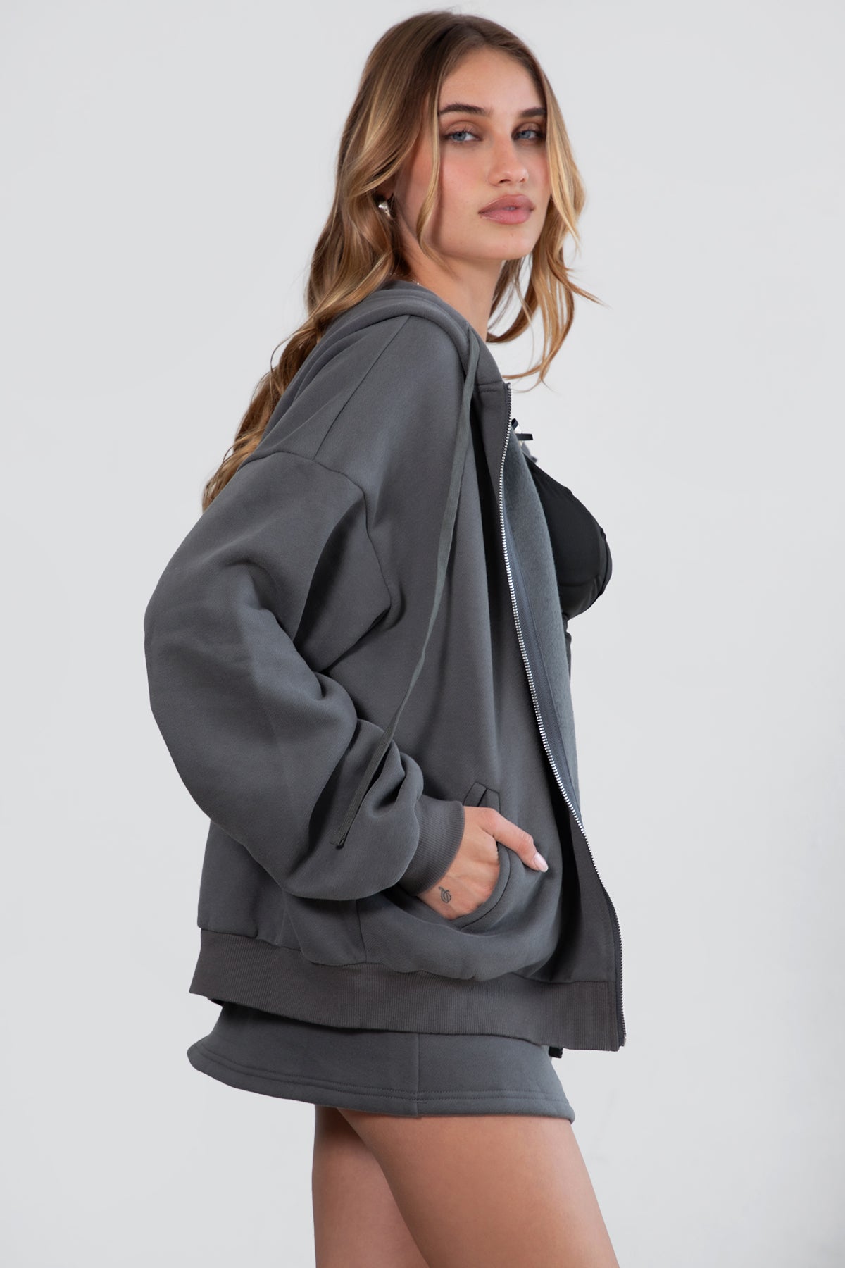  Plush Fleece Oversized Zip Up Hoodie