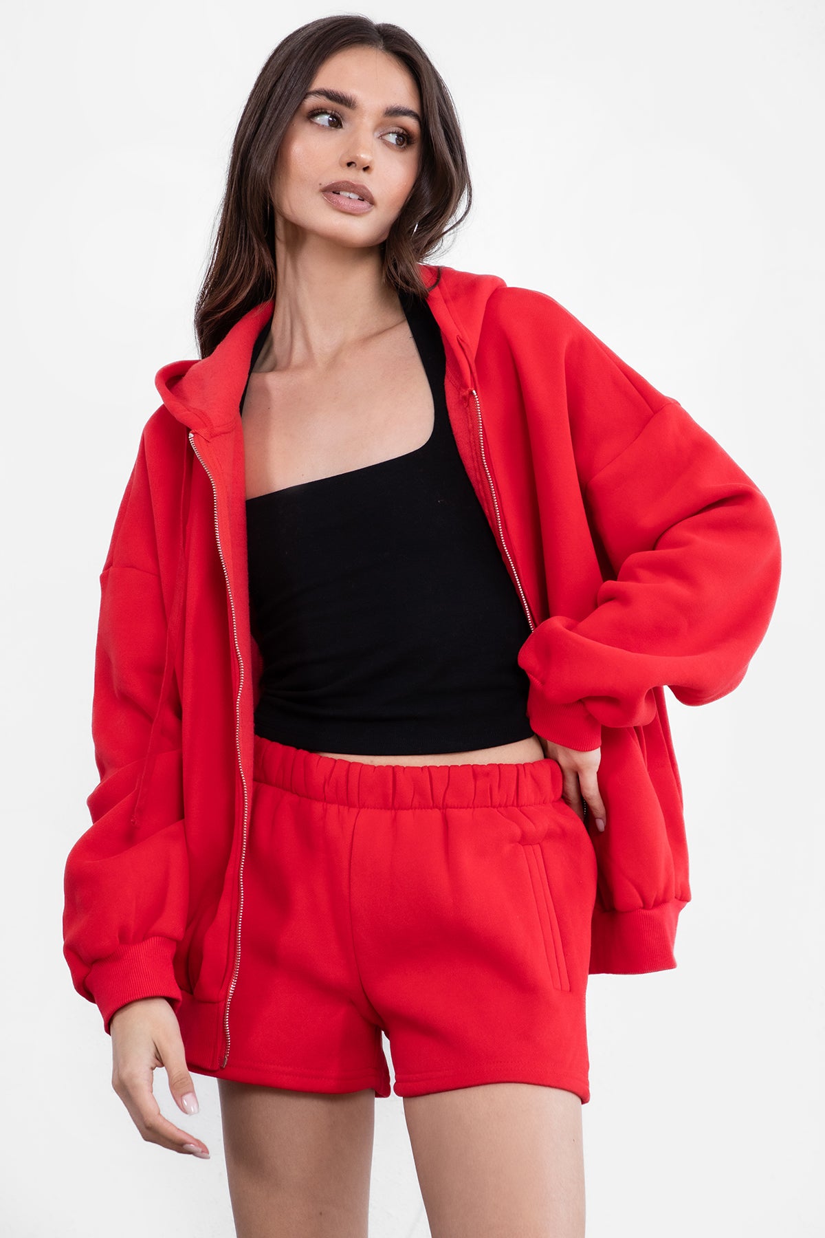  Plush Fleece Oversized Zip Up Hoodie