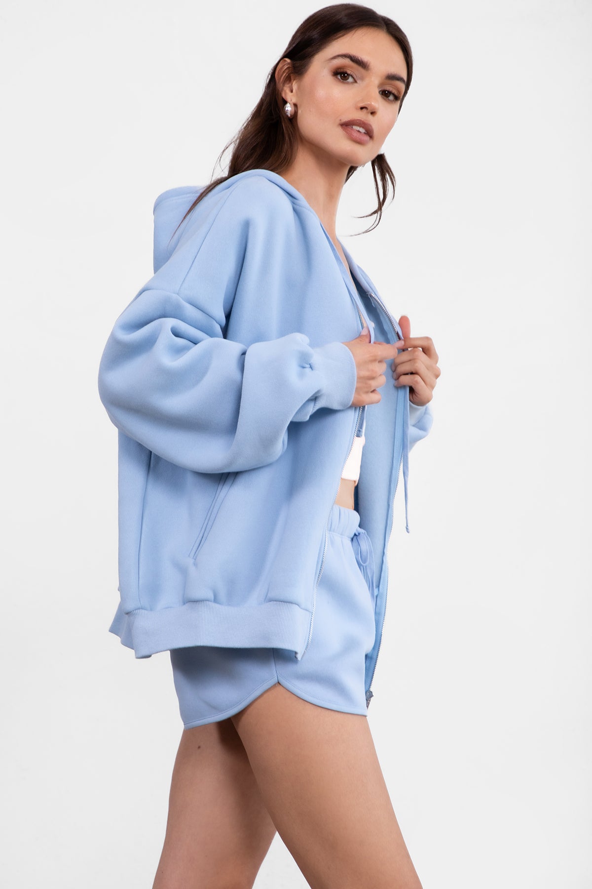 Plush Fleece Oversized Zip Up Hoodie