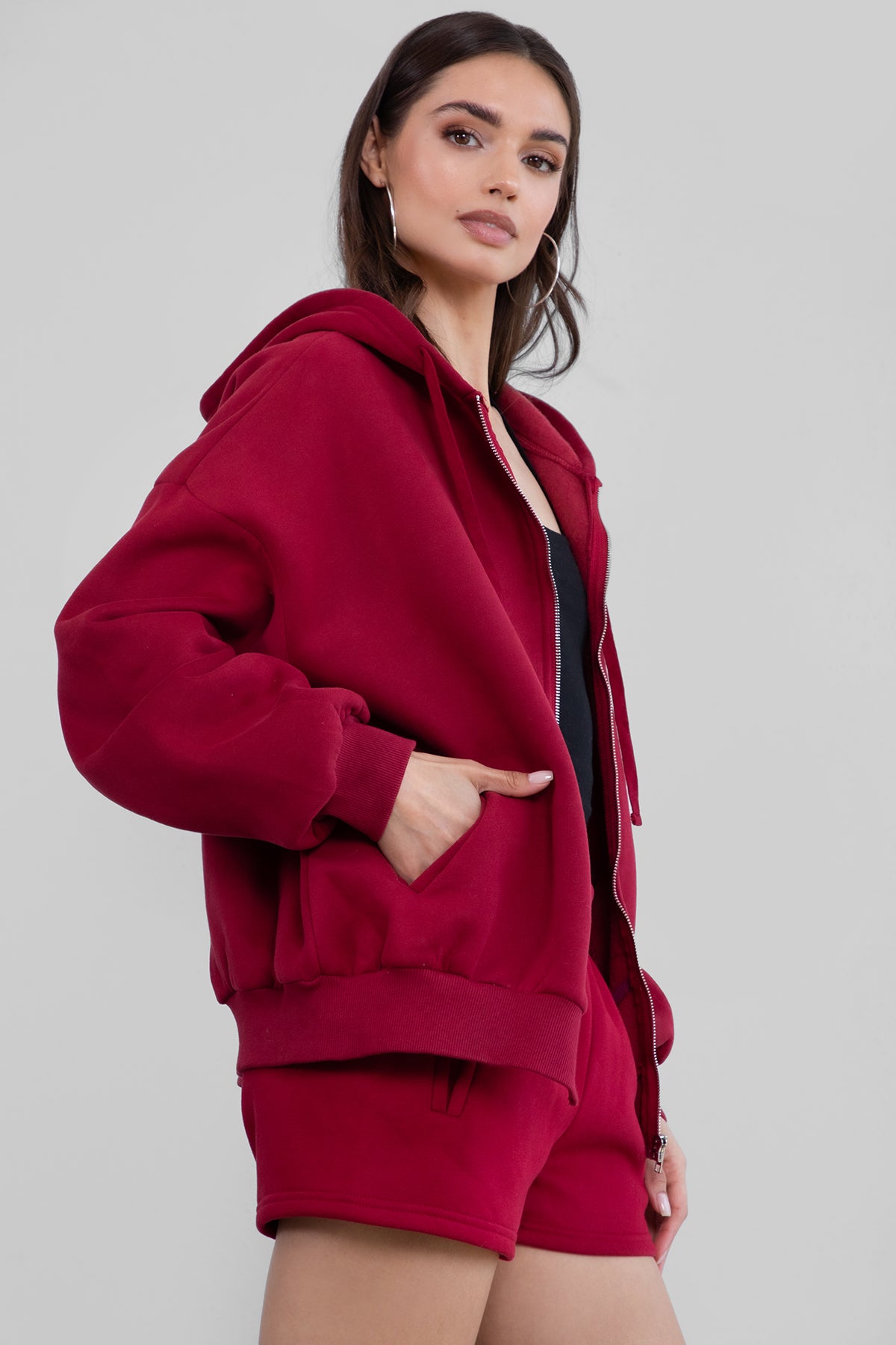  Plush Fleece Oversized Zip Up Hoodie