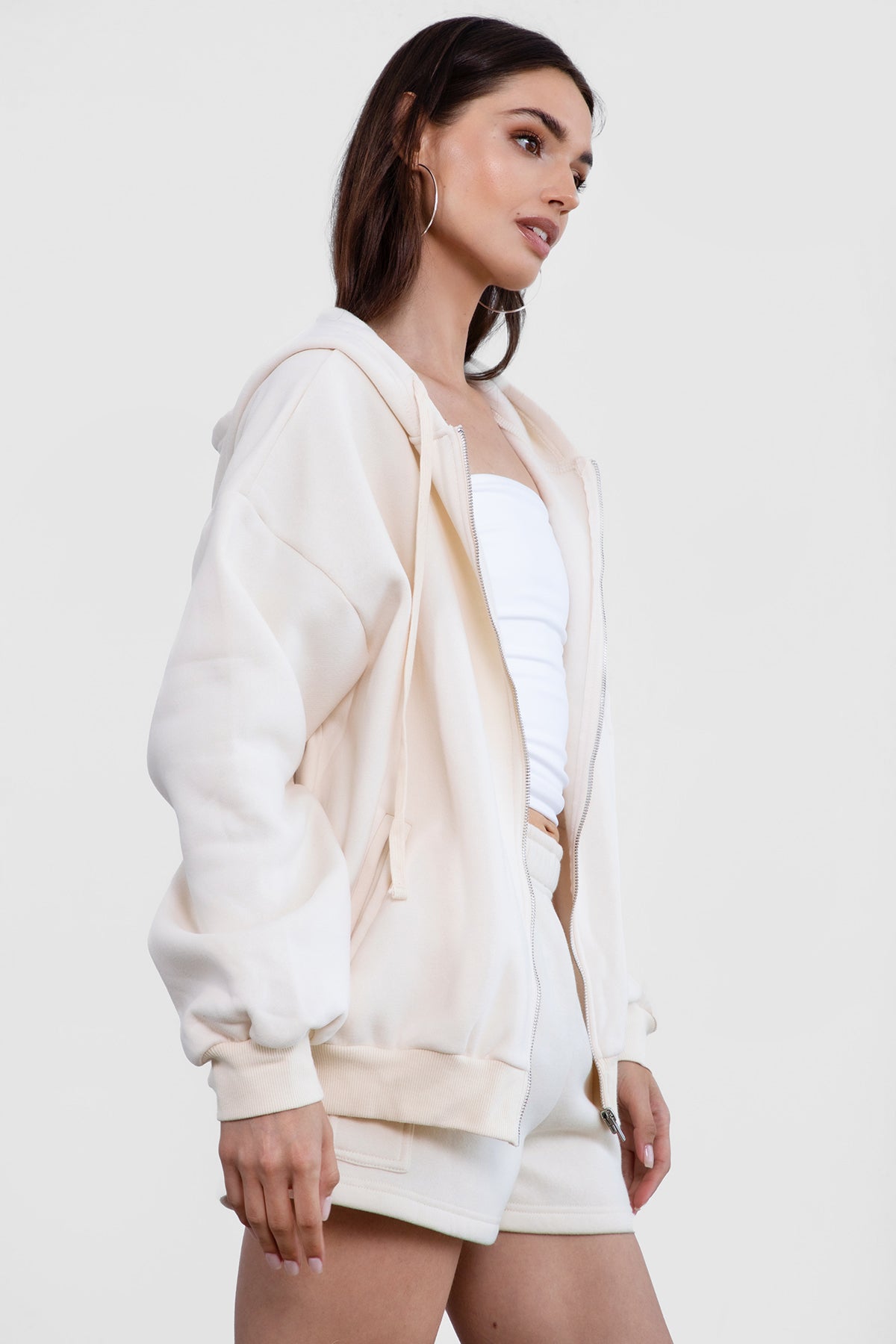  Plush Fleece Oversized Zip Up Hoodie