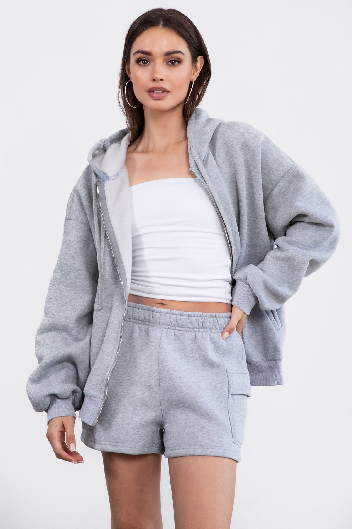  Plush Fleece Oversized Zip Up Hoodie