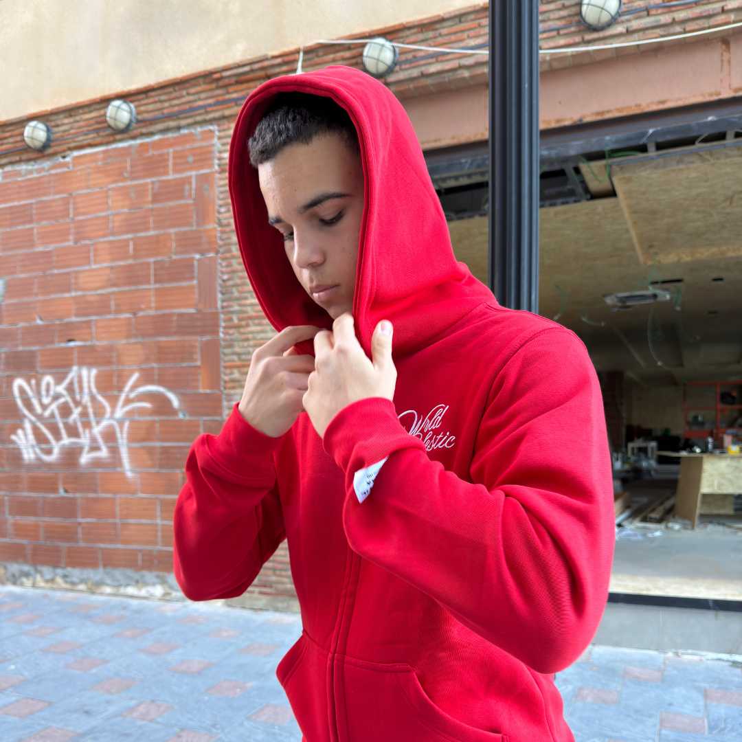 Unisex relaxed oversized fit of the Red Basic Hoodie