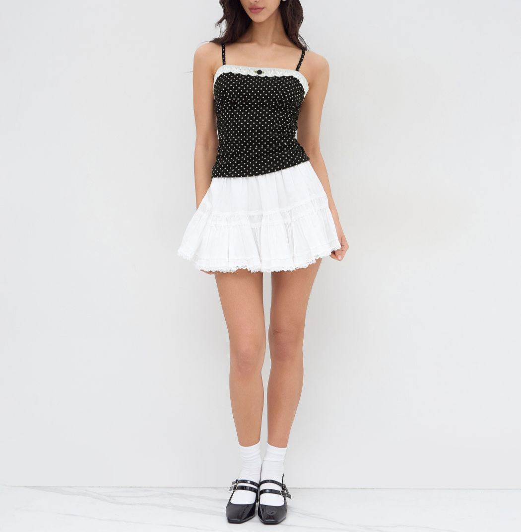 Cotton-Blend Polka-Dot Cami Top