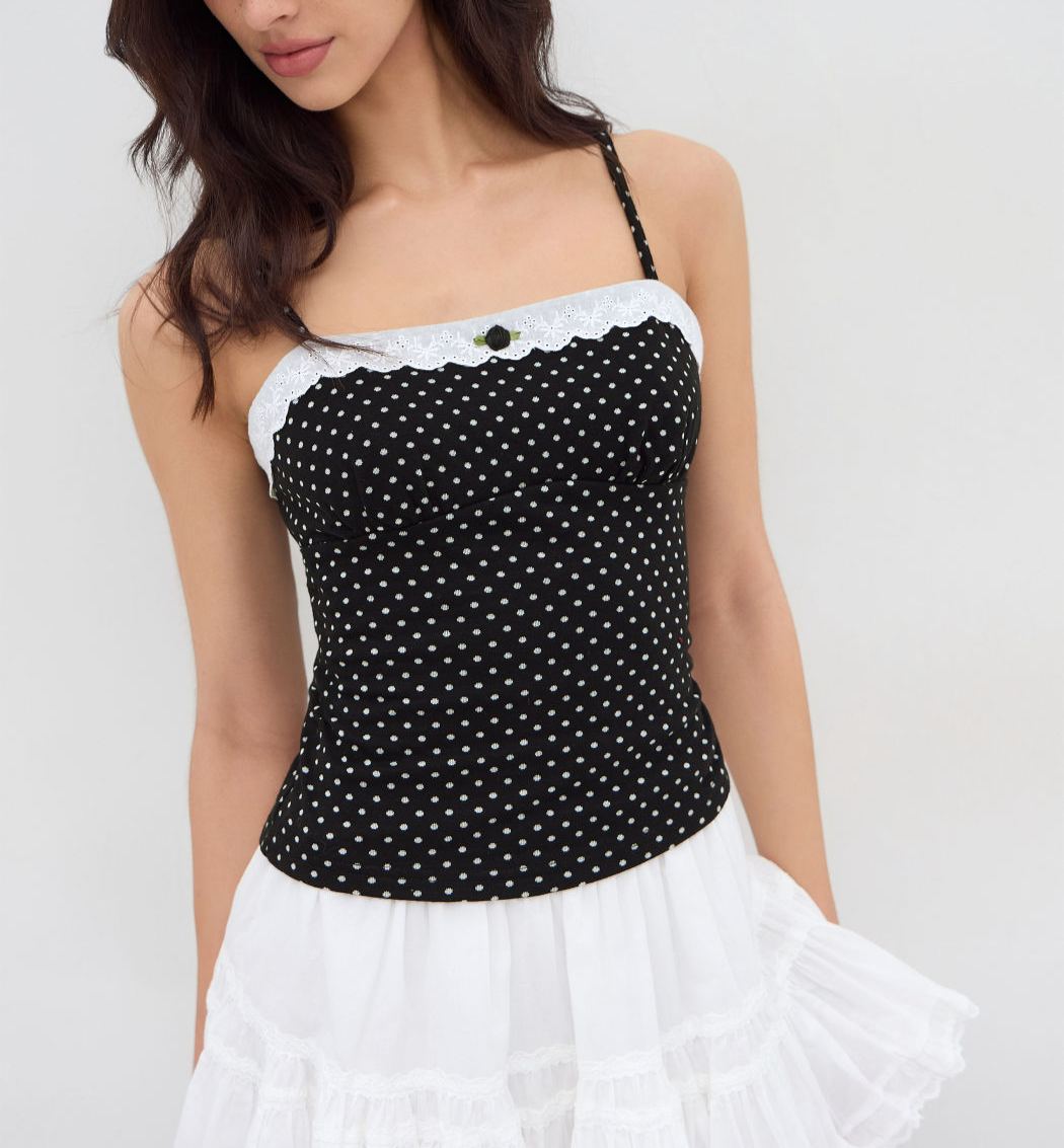 Cotton-Blend Polka-Dot Cami Top