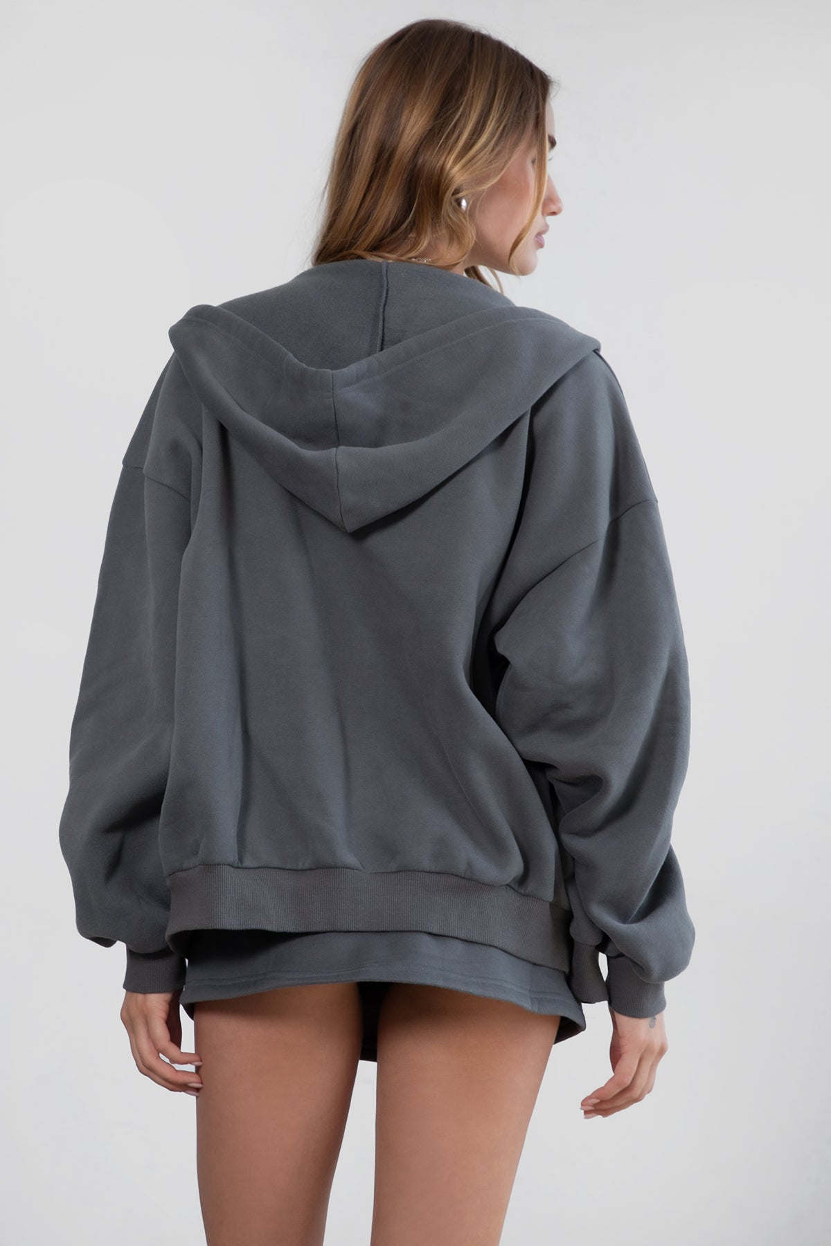  Plush Fleece Oversized Zip Up Hoodie