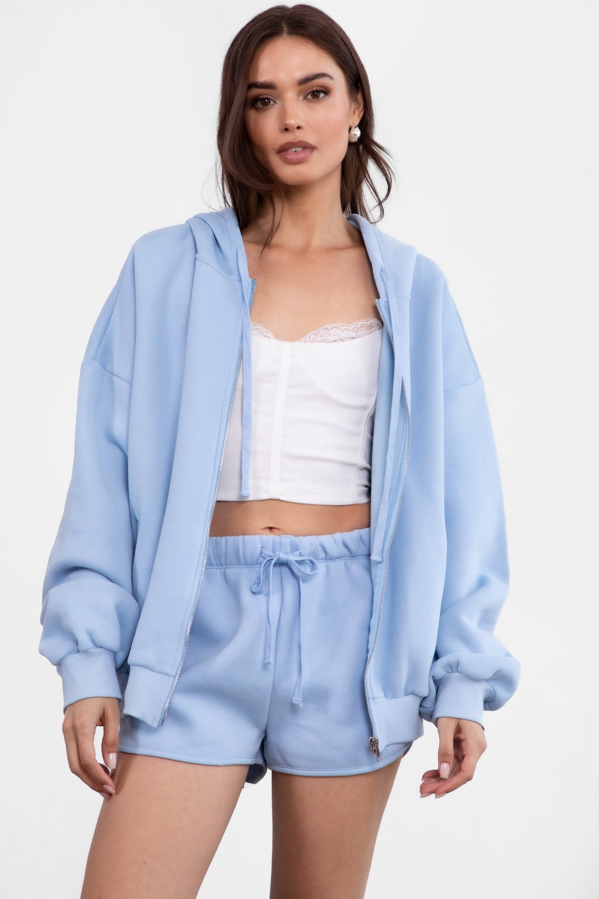  Plush Fleece Oversized Zip Up Hoodie