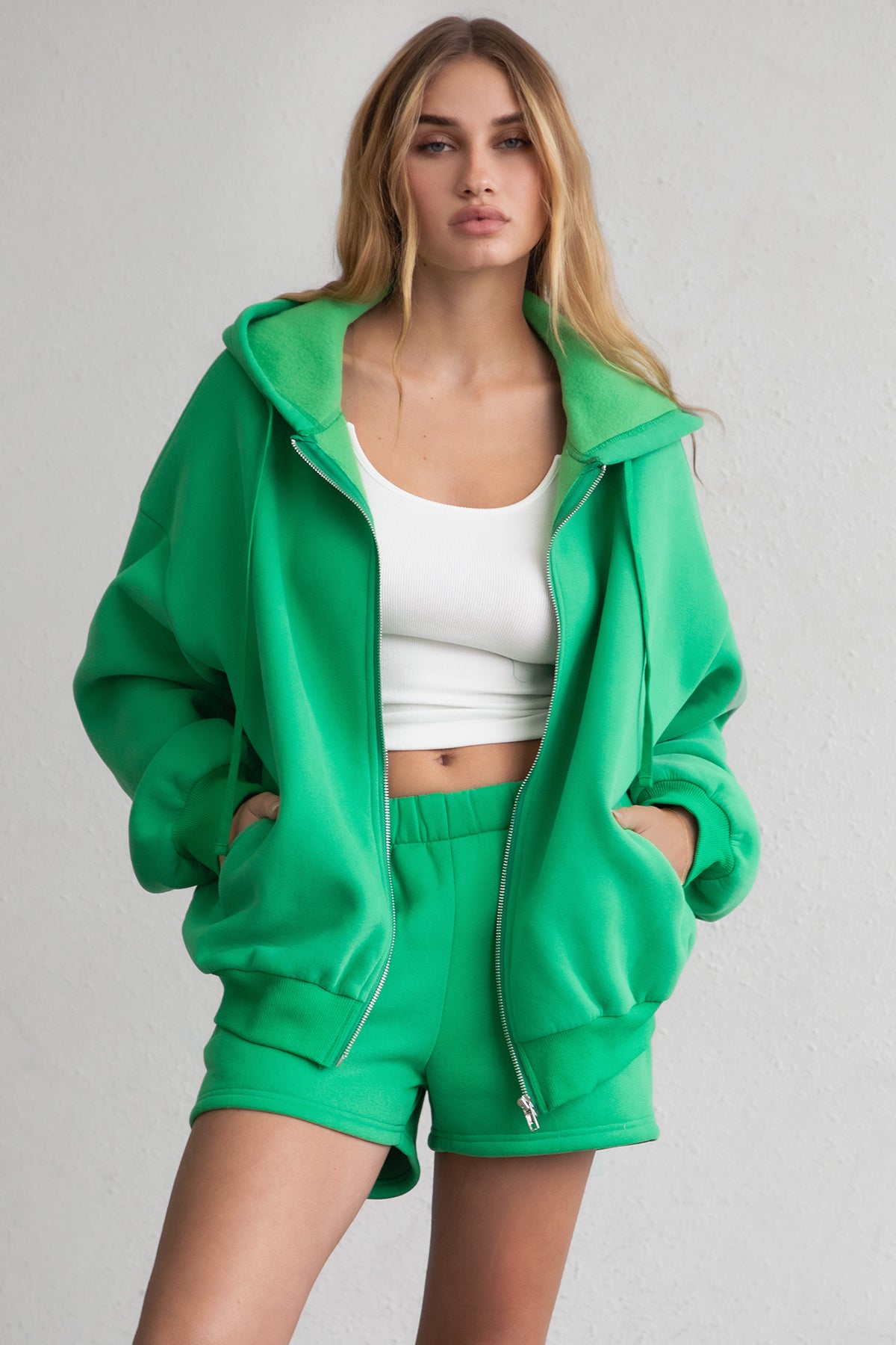  Plush Fleece Oversized Zip Up Hoodie