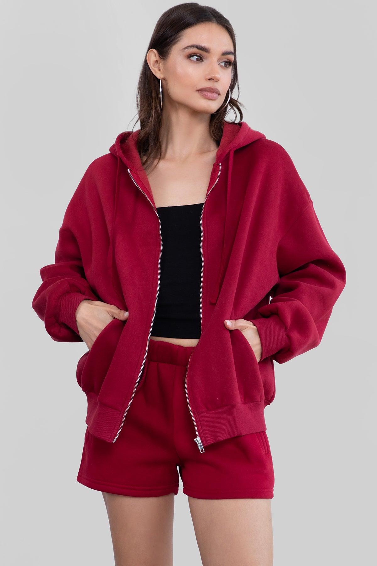  Plush Fleece Oversized Zip Up Hoodie
