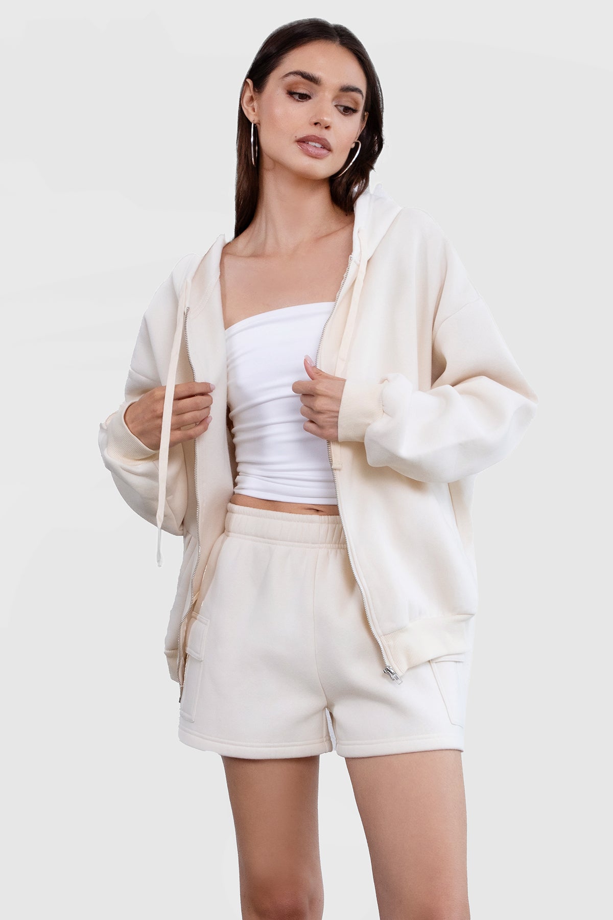  Plush Fleece Oversized Zip Up Hoodie