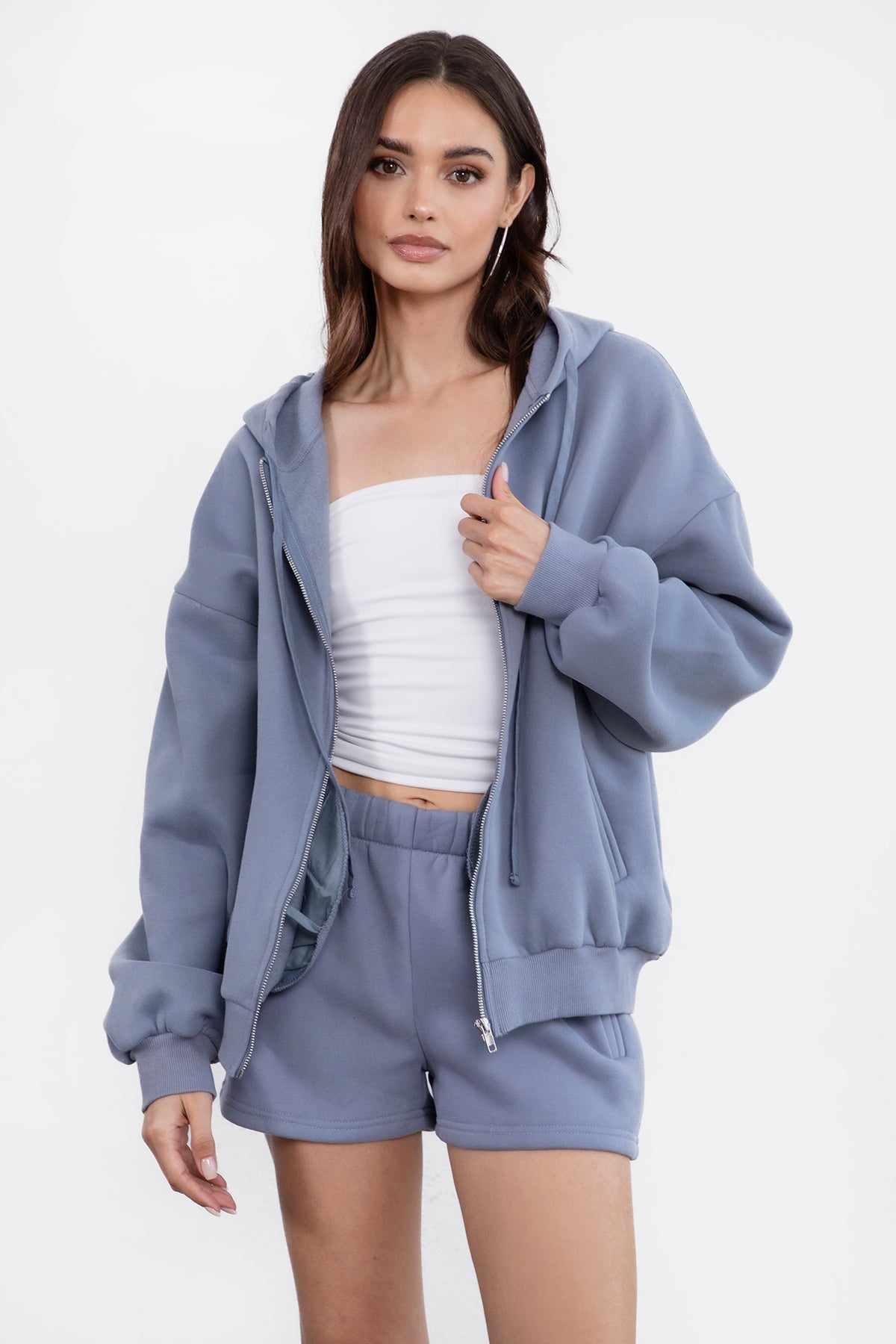  Plush Fleece Oversized Zip Up Hoodie
