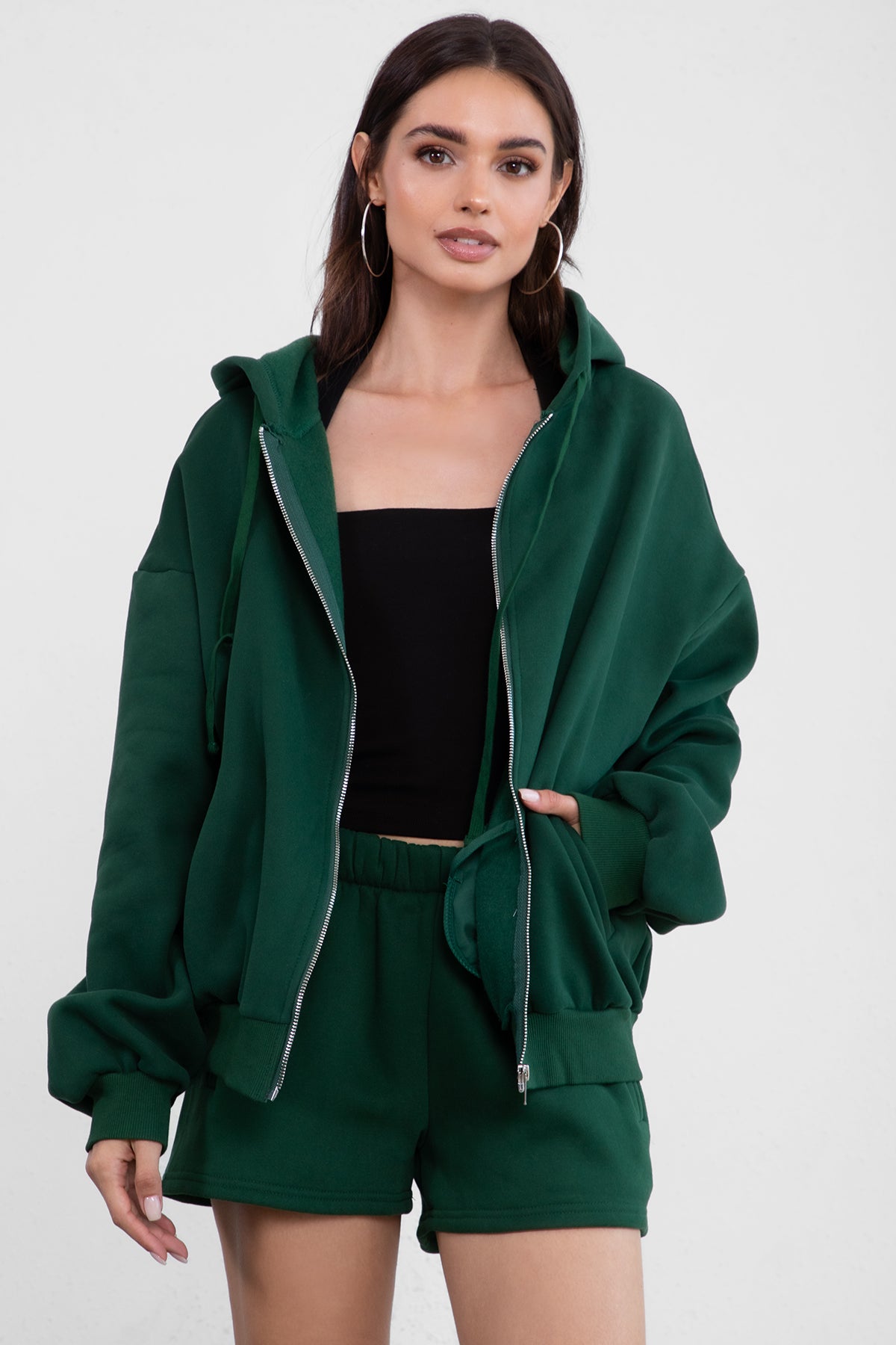  Plush Fleece Oversized Zip Up Hoodie