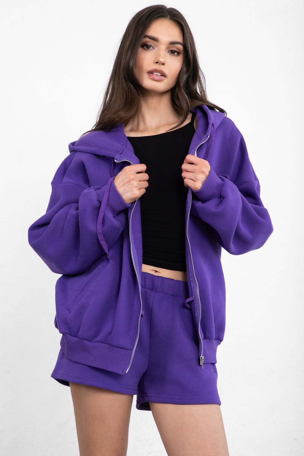  Plush Fleece Oversized Zip Up Hoodie