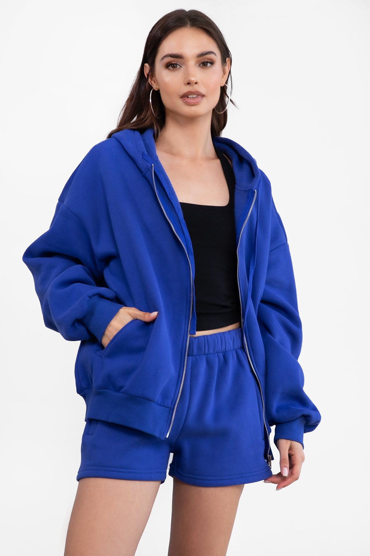  Plush Fleece Oversized Zip Up Hoodie