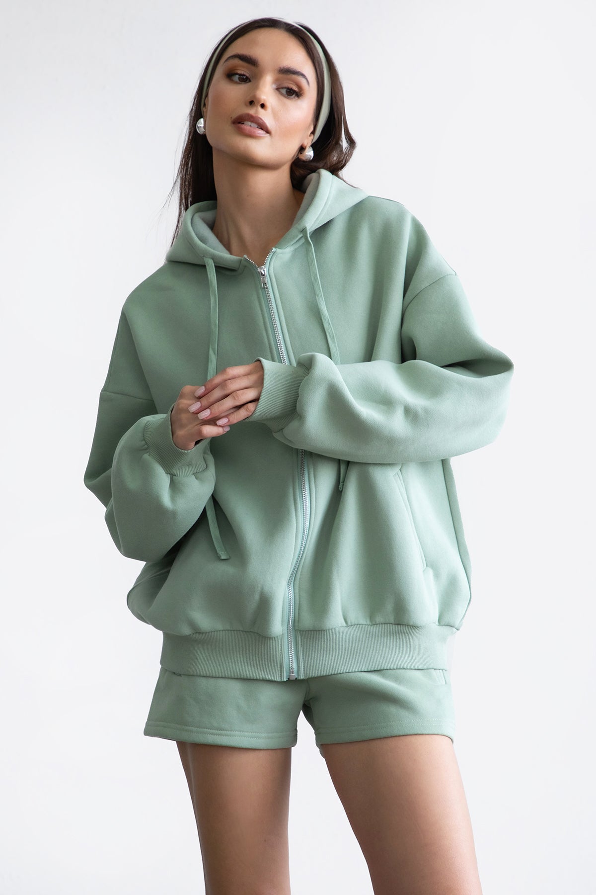  Plush Fleece Oversized Zip Up Hoodie
