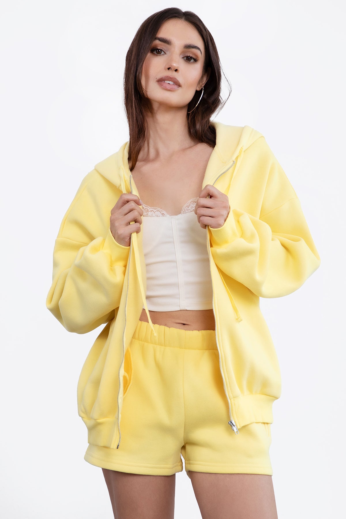  Plush Fleece Oversized Zip Up Hoodie