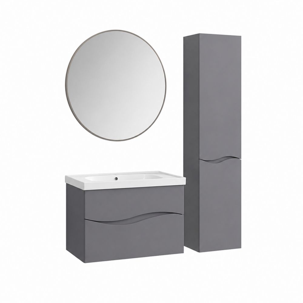 Conjunto de Mueble de Baño MDF con Lavabo de Cerámica y Espejo Redondo