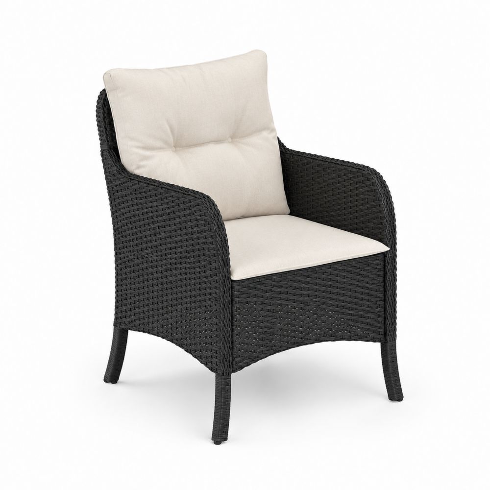 Silla de Ratán Sintético Negro con Cojines Beige