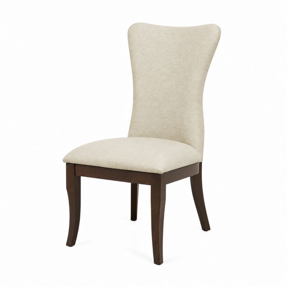 Silla de comedor tapizada en madera y tela beige