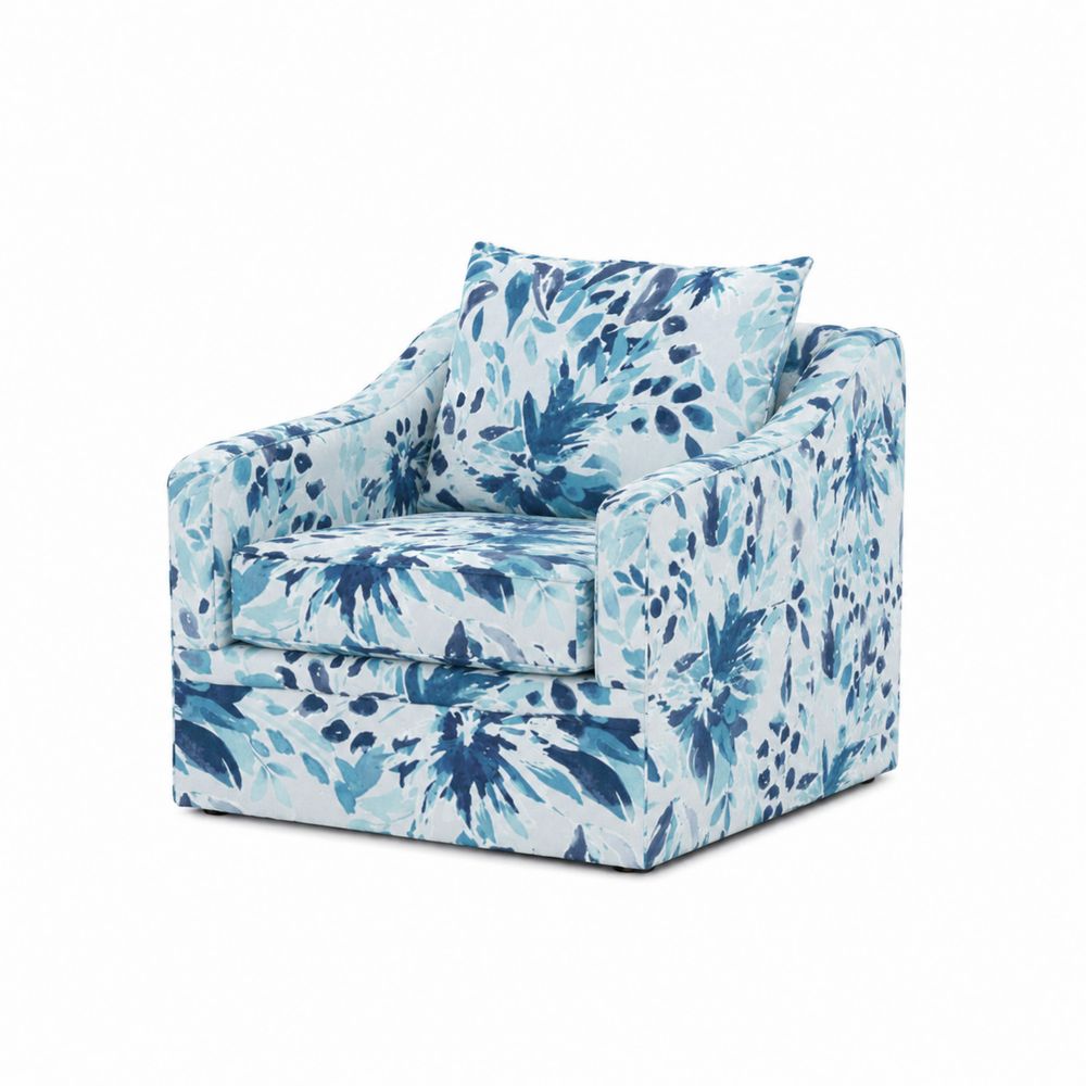 Sillón de tela estampada de poliéster azul/blanco 80x75x90 cm