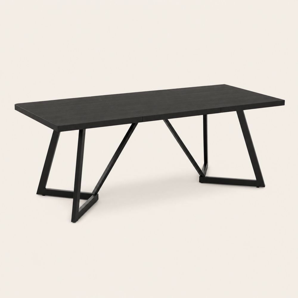 Mesa de Comedor Rectangular de Madera y Metal Negro 180x90 cm