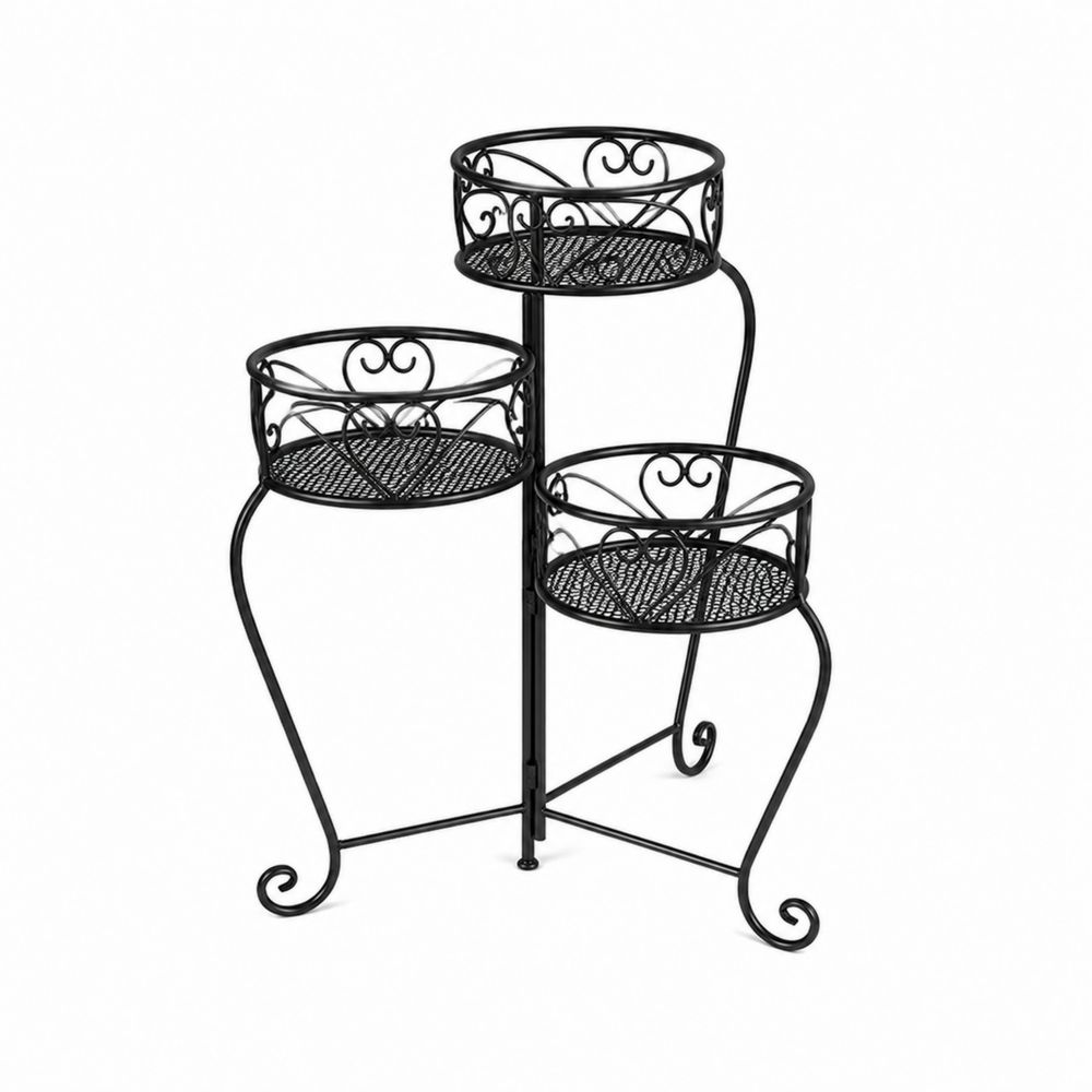 Soporte de Metal para Plantas de Tres Niveles Negro