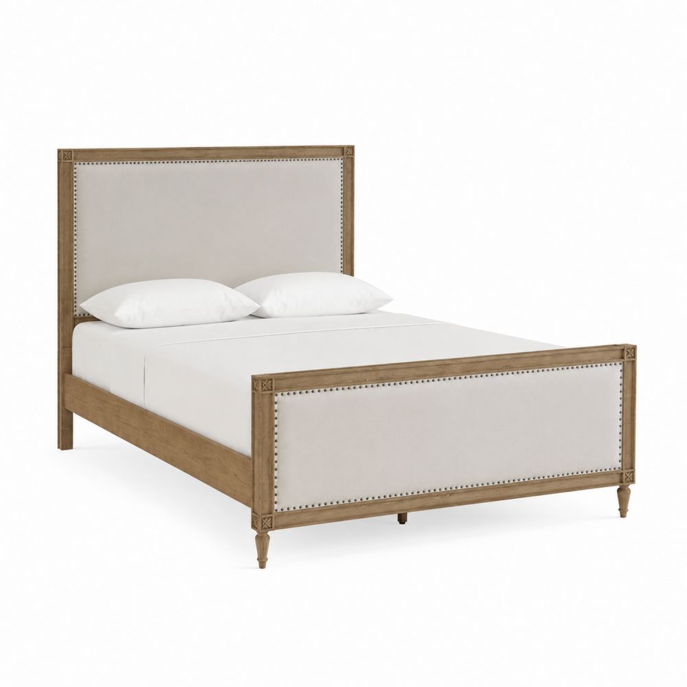 Cama de Roble con Tapizado de Poliéster Beige 200x160 cm