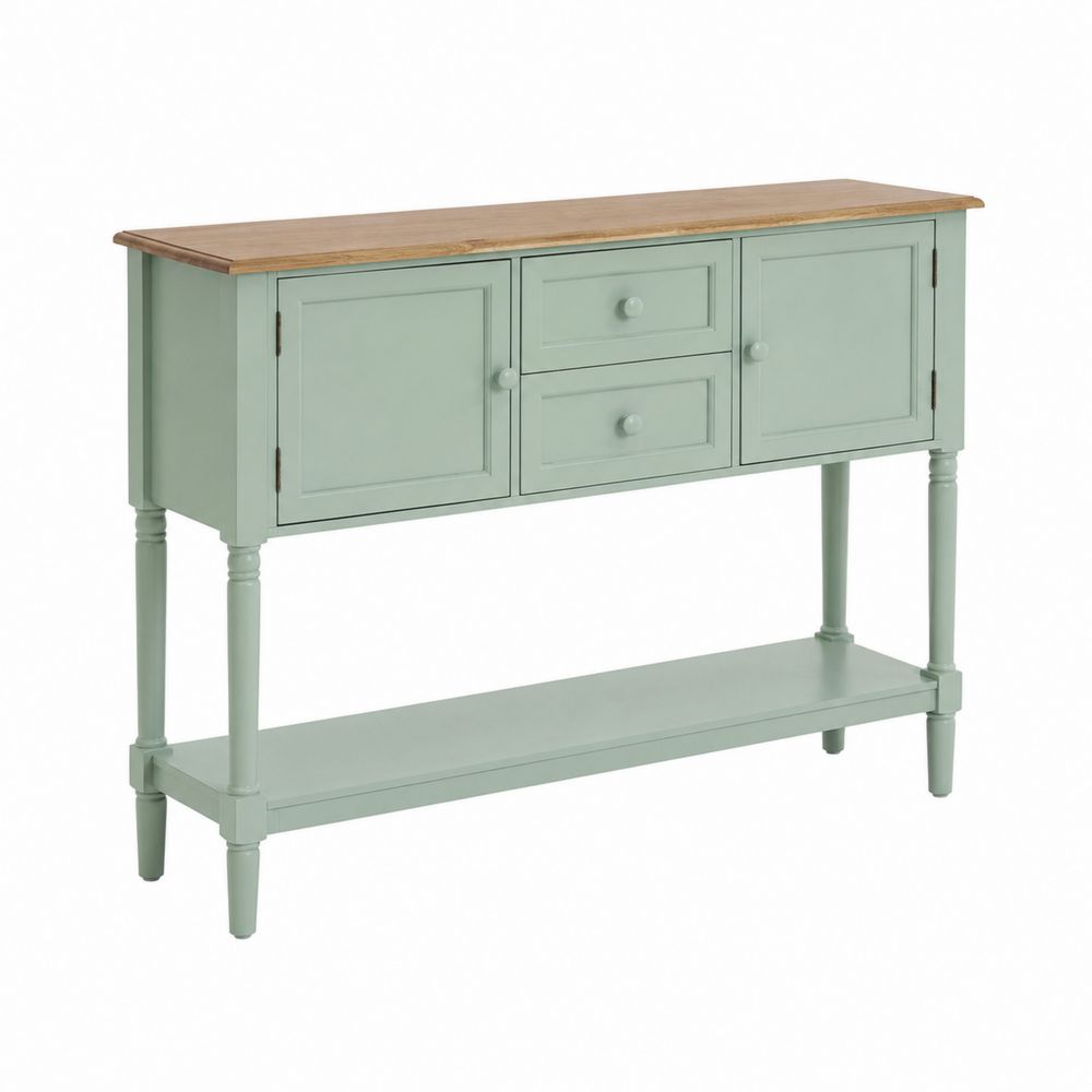 Consola de Madera Verde con Cajones y Puertas 110x30x85cm
