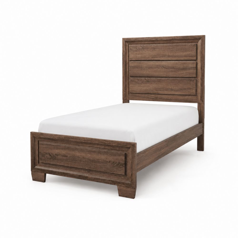 Cama Individual de Madera de Roble Marrón