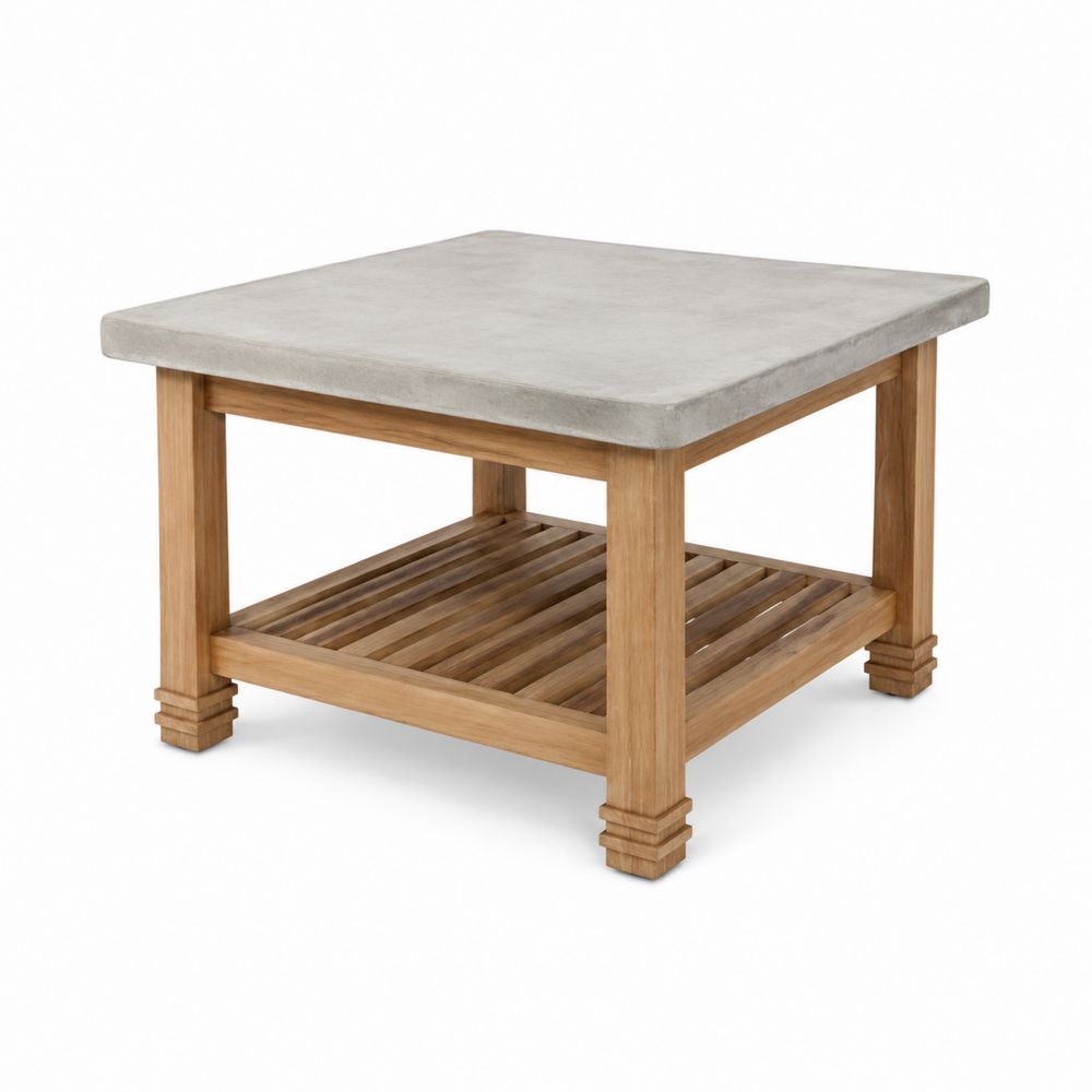Mesa cuadrada de cemento y teca para exterior 70x70x50 cm