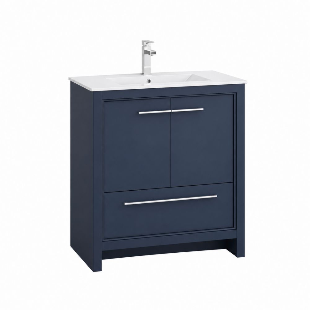 Mueble de lavabo de madera y cerámica Azul 60x45x80 cm