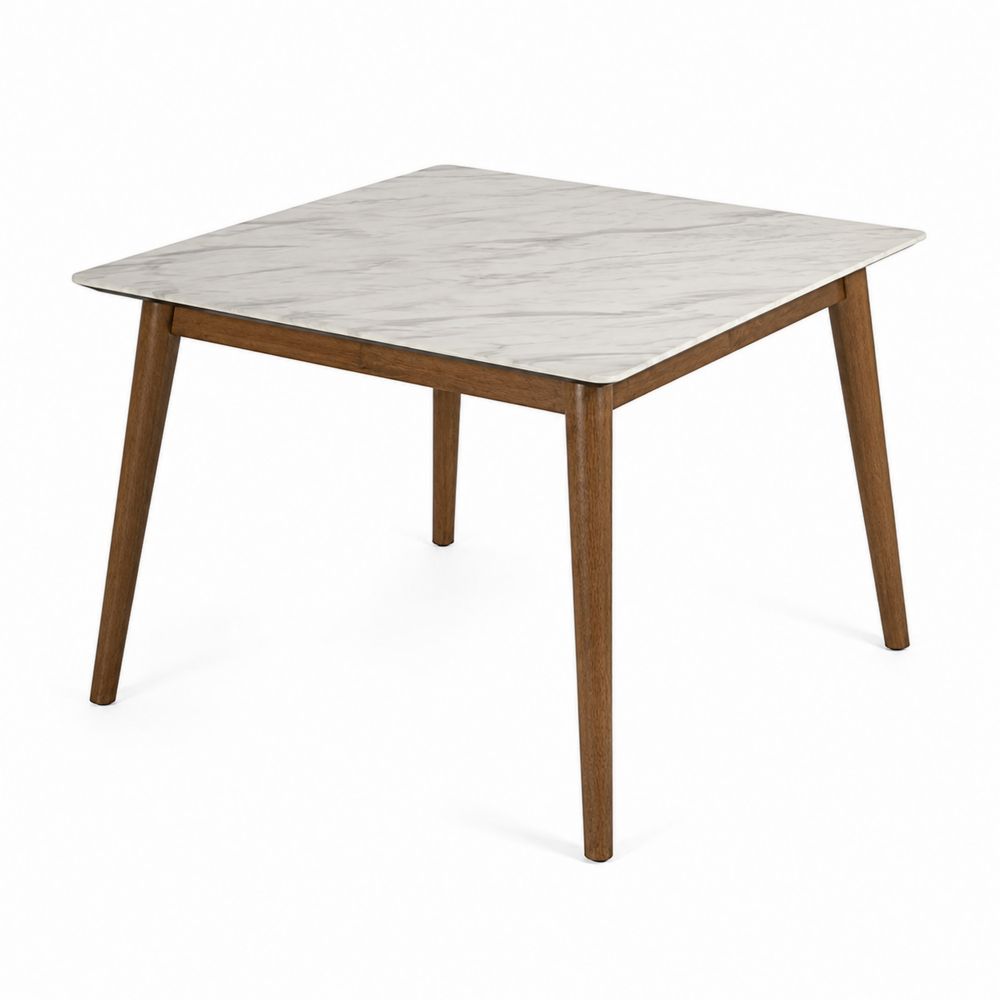 Mesa de comedor cuadrada de mármol con patas de madera 80x80 cm