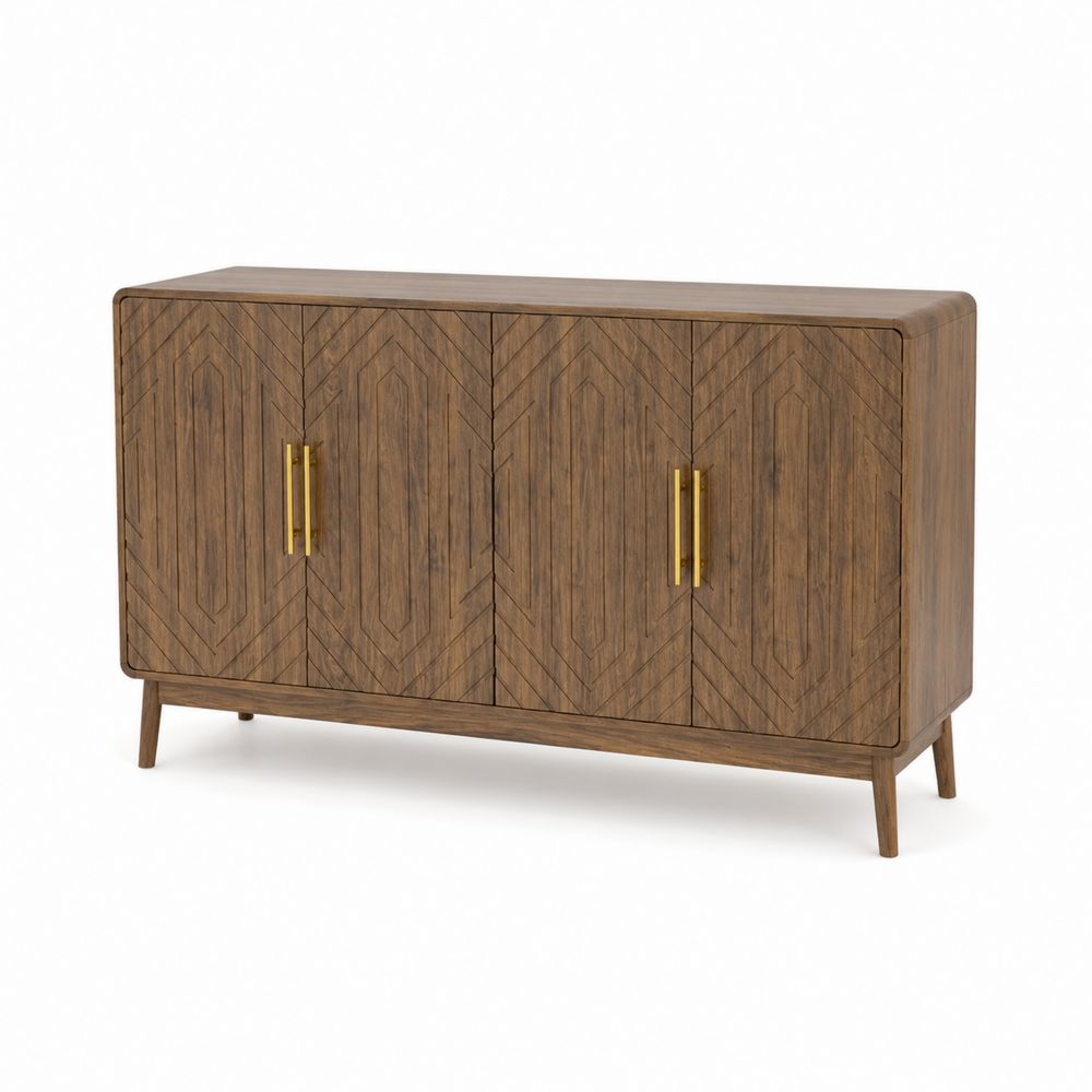 Aparador de Madera de Nogal con Tiradores de Latón 160x40x85 cm