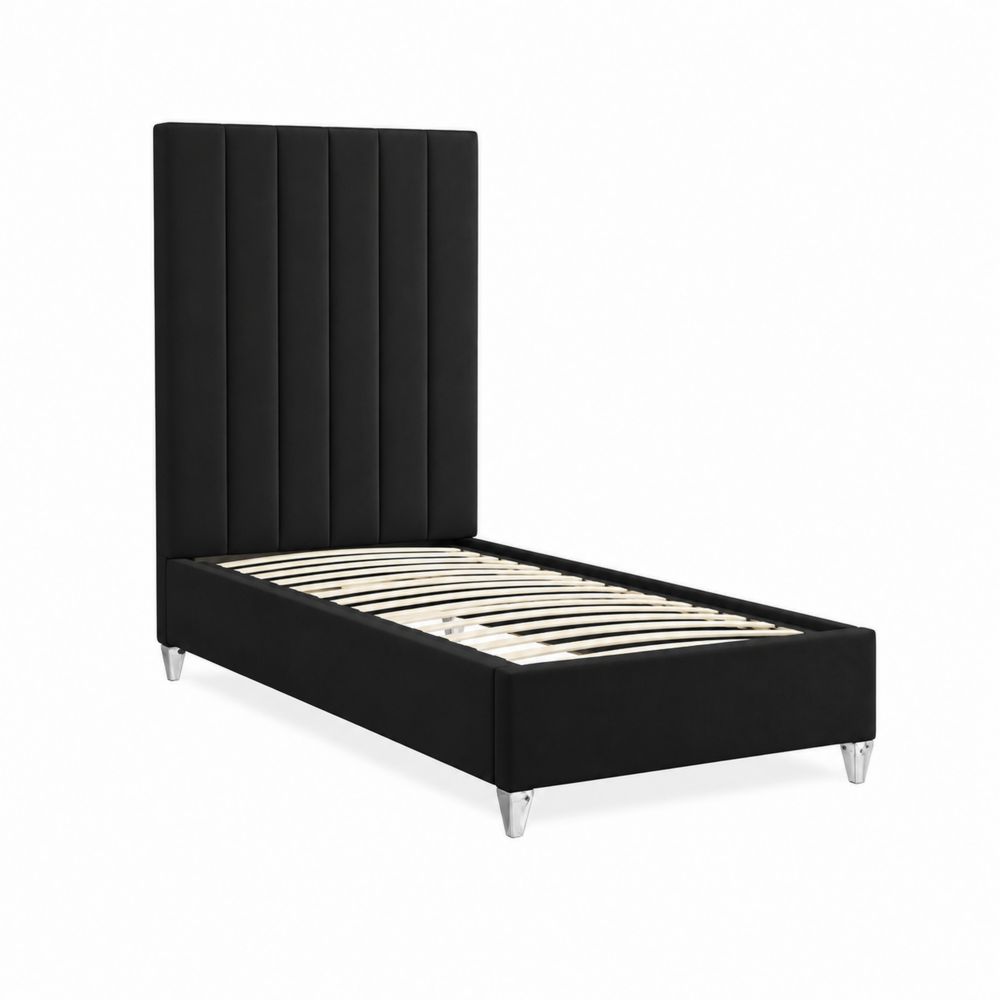 Cama individual con cabecero alto de tela negra