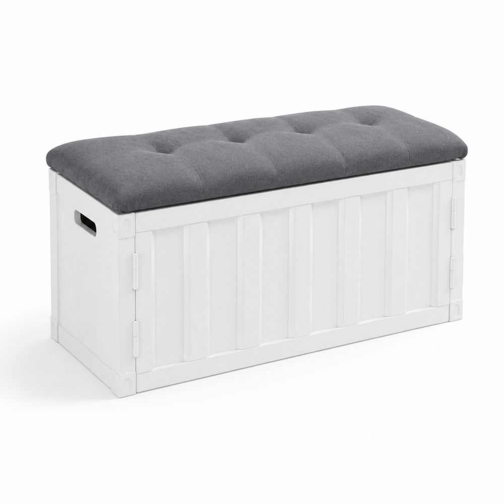 Banco de almacenamiento de MDF con asiento de poliéster 120cm Gris y Blanco