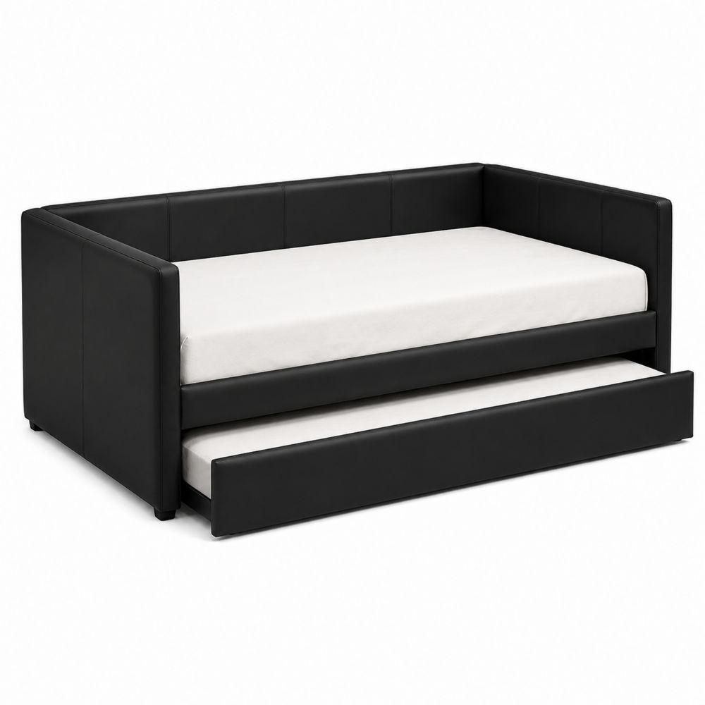 Diván cama con nido de polipiel negro 200x90 cm