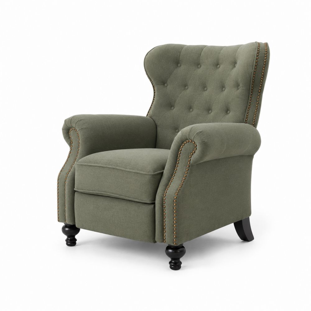 Sillón reclinable de lino verde con botones