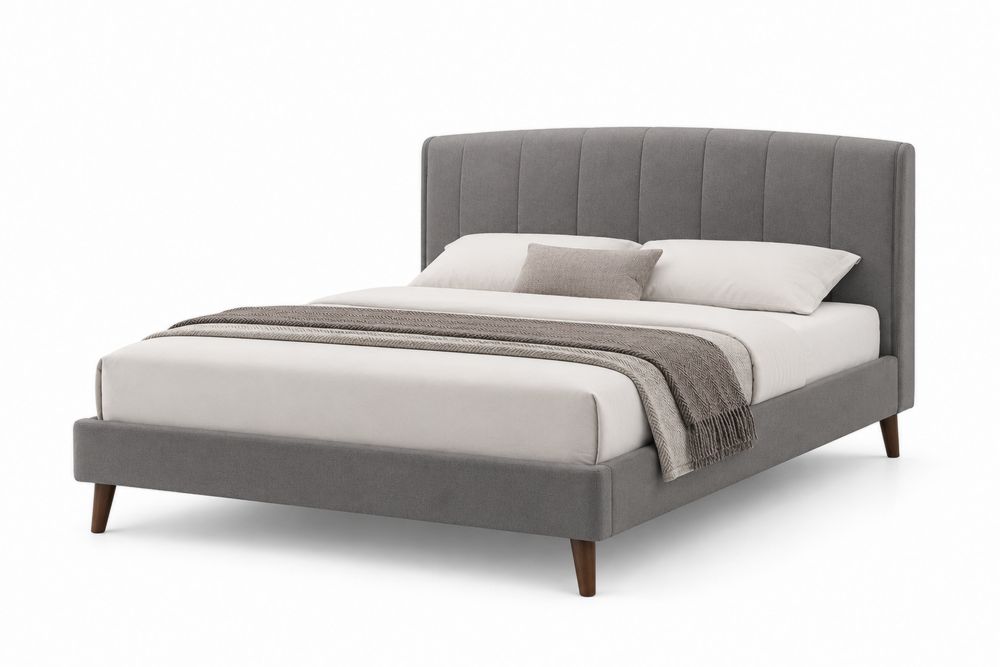 Cama tapizada de poliéster gris con cabecero curvado 200x160 cm-stonevilae